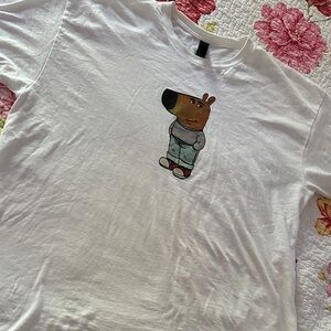 Gildan White T-Shirt with Cartoon Dog Graphic